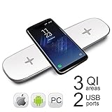 QI Wireless Charging Triple Pad YKing for IPhone 8-8 Plus- X- for Samsung Galaxy Note 8 S8 S8plus S7 S7 Edge 5 S6 Edge Plus- QI Wireless Charger - QI Wireless Charging Station (White)