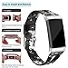 Maledan Bands Compatible for Fitbit Charge 3 and Charge 3 SE Fitness Activity Tracker, Slim Genuine Leather Band Replacement Accessories Strap for Charge3 Special Edition, Small, Black/White Floral
