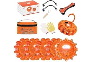 DK-WINER LED Road Flares 6Pack Roadside Emergency car kit Emergency Road Flares Kit with Magnetic Base for Vehicles & Boat | 9 Flash Modes(with Batteries) (6 Part Rechargeable)