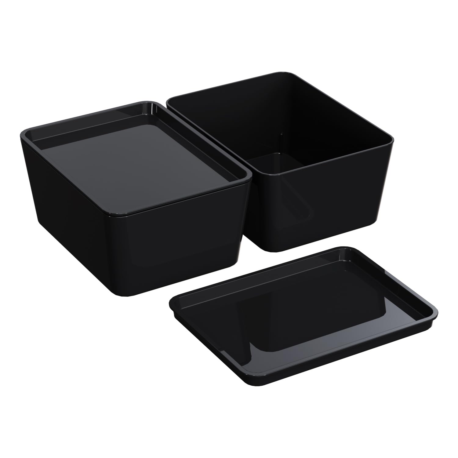 Photo 1 of Storage Bins With Lids: Multipurpose Stackable Plastic Containers for Home and Office Organization, Small 5x7 Bins, 2 Pcs, Black
