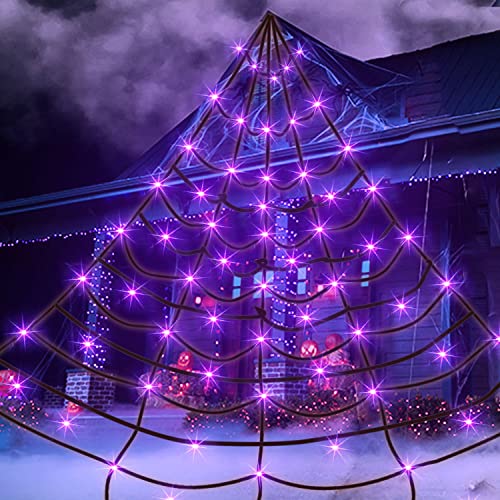 Dazzle Bright Halloween 135 LED Spider Web Lights, Giant Decorations for Indoor Outdoor House Garden Yard Party (Purple)
