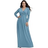 KOH KOH Womens Long V-Neck Full Sleeve Semi Formal Flowy Evening Cute Maxi Dress