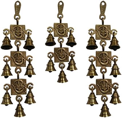 Divya Mantra Hindu Lucky Auspicious Symbol Vastu Om Ganesha Bells Pure Brass Buri Nazar Battu Decor Gift Accessories/Good Luck Charm Interior Home/Office/Door/Wall Hanging Toran Bandanwar Showpiece