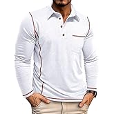 Mens Fashion Polo Shirts Classic Long Sleeve Basic Button Tees Stylish Tops Golf Shirts with Pocket