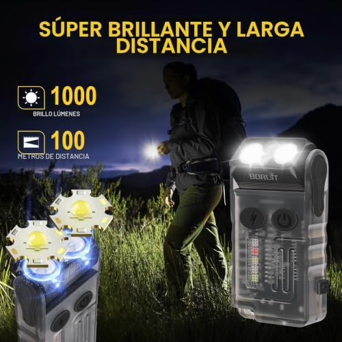 Lanterna Mini V20, Lanterna Rotativa a 180° com Luz UV de 365nm, Alarme de Buzzer de 110dB, 1000 Lúmens Super Brilhantes com 13 modos, Impermeabilizante IP67, para Caminhadas de Campismo (preto)