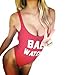 Women's Letter Print Backless One Piece Monokini Bikini,Red,Small