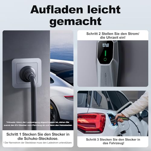 VDLPOWEREU Charging Cable Type 2, 3.6 kW / 5 m Charging Cable for Electric Car, 6A-16A Portable EV Charger, with Single-Phase EU Schuko, IP65, European Standard IEC 62196-2