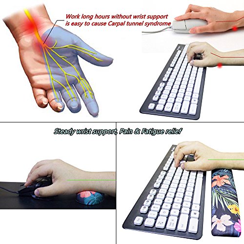 BRILA Keyboard and Mouse Wrist Rest Support Pad Cushion Set – Comfortable Medicinal Grade Silica Gel with pattern design – Skid Proof & Pain Relief Easy Typing (Summer Tropical Floral Leaves) - Thumbnail 6