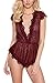ALLoveble Women Lingerie Lace Teedy Dream Eyelashes deep V Nighewear(S, Wine Red)