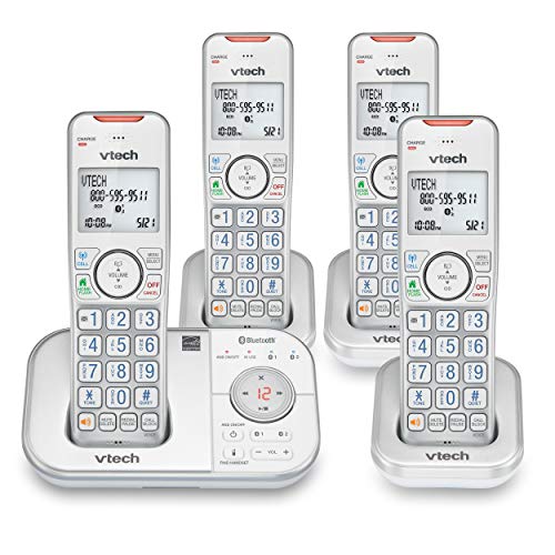 vtech vs112-47 dect 6.0 bluetooth 4 teléfonos inalámbricos para el hogar con contestador automático, bloqueo de llamadas, identificador de llamadas, intercomunicador y conexión a celular 