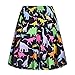 Fancyqube Women's Elastic Waist Cute Dinosaur Print Flared Mini Skirt Black XXL
