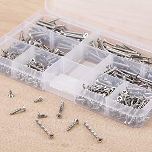 400 Stück M3 Flachkopf-Blechschrauben Kit, 304 Edelstahl Kontermutter Holzgewinde Nägel Kreuzschlitzschrauben Sets mit… – Bild 3