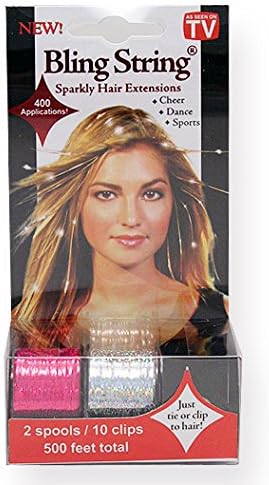 MiaBling String, Hair Tinsel, Sparkly Hair Extensions on Spools, 500 Feet, 10 clips, for Women, Hair Stylists and Girls - Hologram Pink and Silver
