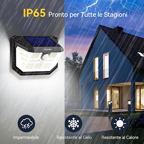 TECKNET Outdoor Solar Lights, 231 LED Solar Spotlights Outdoor, 300° Super Bright, 3 Modes with Motion Sensor, IP65 Waterproof Wall Lamp for Garden, Patio, Garage – 4 Pieces