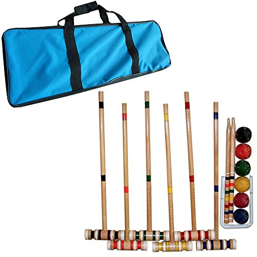 Croquet Set- Wooden Outdoor Deluxe Sports Set with Carrying Case- Fun Vintage Backyard Lawn Recreation Game, Kids or Adults by Hey! Play! (6 Players) (Renewed) - Thumbnail 6