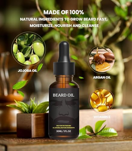 Beard Oil, Pure Natural Beard Growth Oil Moisturizing Softener, Beard Growth Products for Patchy, Father's Day, Perfect Gifts for Men Husband Boyfriend Dad, with Green Tea Scent (30 ml)