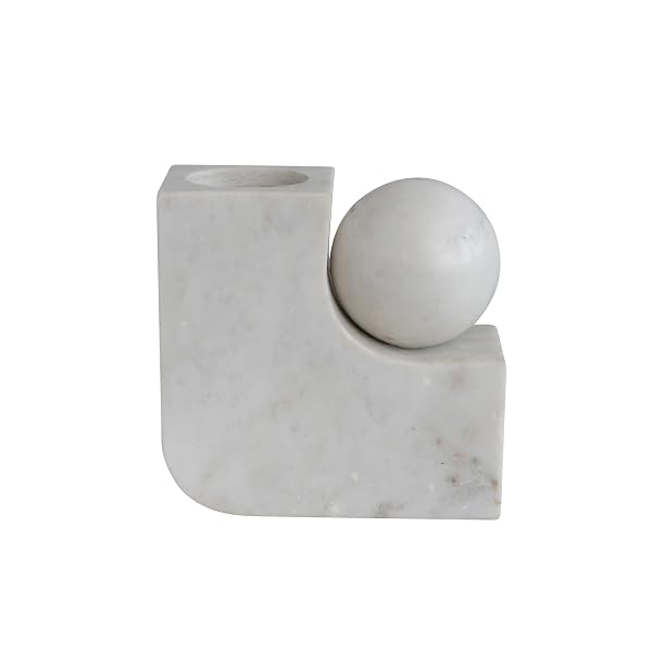 BLOOMINGVILLE MODERN MARBLE CANDLE HOLDER WITH BALL, WHITE