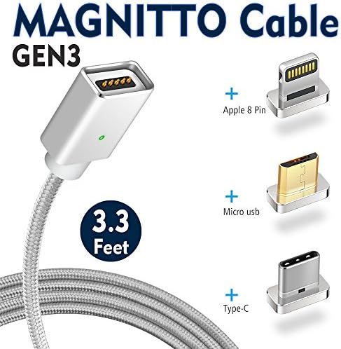 MAGNITTO 3-in-1 USB to Magnetic Lightning+USB C+Micro USB Fast Charging &amp; High Speed Data Sync for iOS Android Systems iPhone X 8 7 Plus 6s 5s LG G6 V30 Samsung S6 S7 S8 S9 Plus Moto Z Z2 Play GEN3