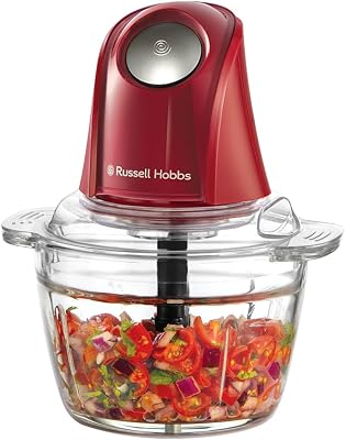 Mini Desire Red Electric Chopper (taça de vidro de 500 ml, lâminas de aço inoxidável com 2 pontas, 350 W máx., botão One-Touch, para frutas, legumes e carne) 27132-56