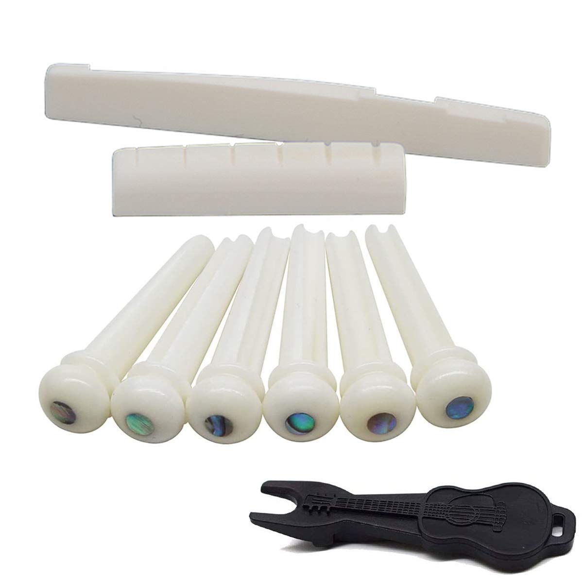 Alnicov Natural Bone Guitar Accessory Set (Bone Nut & Saddle, 6 Bridge Pins, Pins Puller) for 6-String Acoustic Guitar
