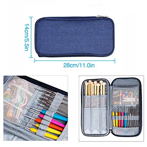 K Kwokker 95 Pieces Ergonomic Crochet Hooks Set Bamboo Knitting Needles Yarn Hook Stitch Markers DIY Craft Aluminum Handle Sewing Weave Set Full Kit Tools with a Blue Storage Case