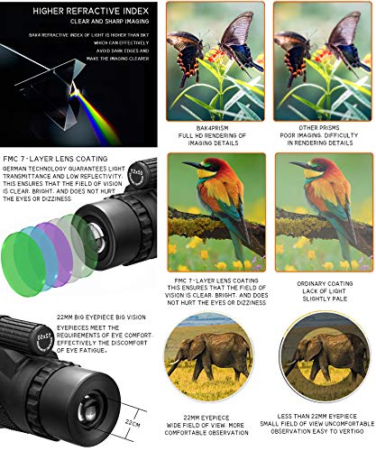 Monocular Telescope, 12X50 HD Low Night Vision Waterproof- Shockproof High Power and Phone Adapter, Tripod Holder for Bird Watching Hunting Camping Hiking Travelling Secen[Best Telescope 2020] - Thumbnail 4