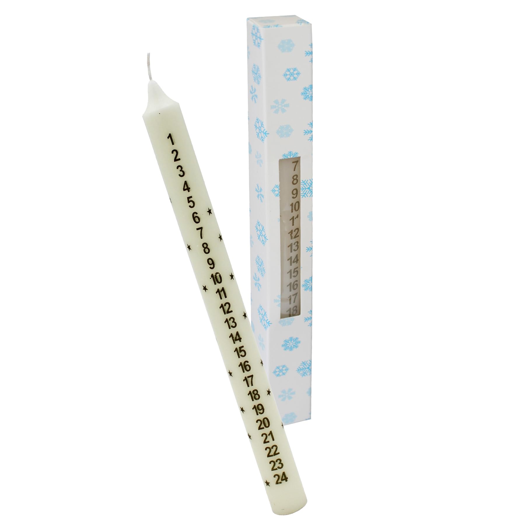 Christmas Advent Candle Boxed 25cm Tapered Countdown Candle with Stars Design (Cream)