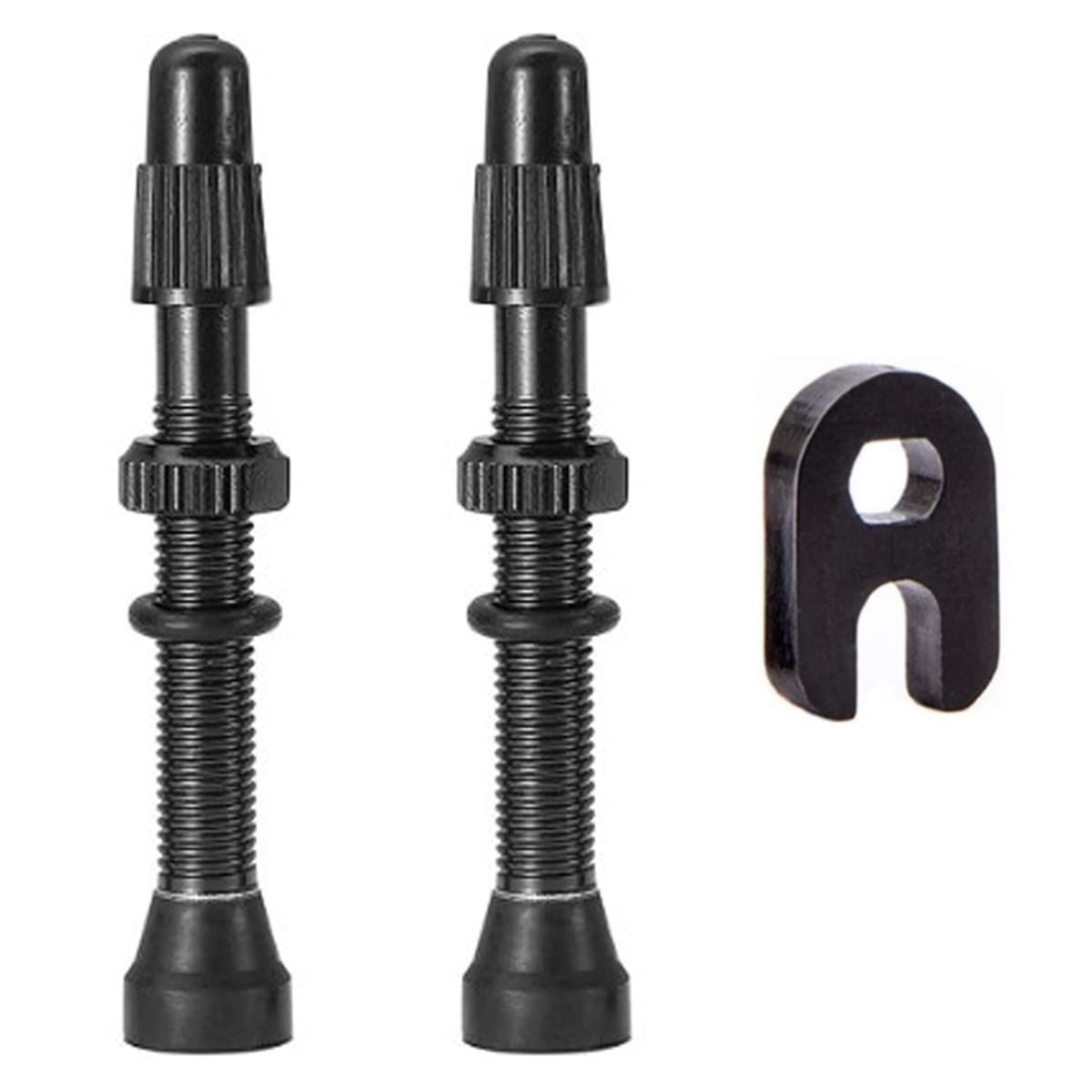 2 Pcs Black Tubeless Presta Valves Durable Aluminum Alloy Notubes Valves with Valve Core Remover Tool and Plastic Caps for Cycling Road Bike