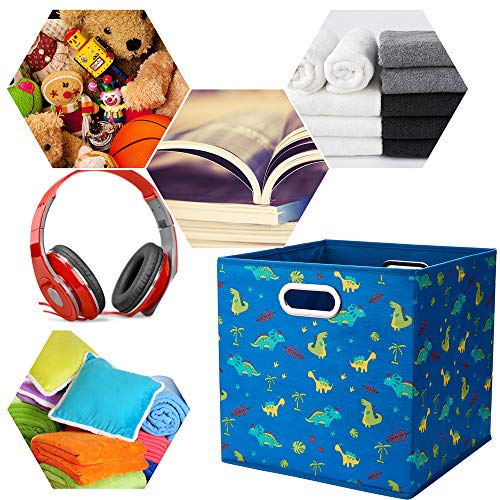 Dinosaur Fabric Storage Cubes Bins Kids 13x13x 13 in Navy Blue Storage
