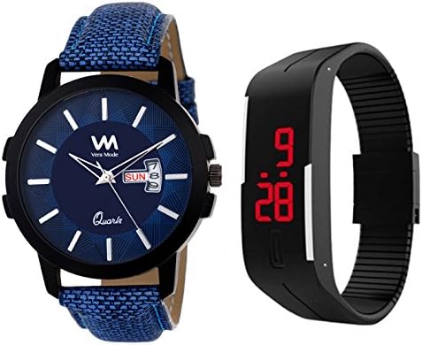 Vera Mode Combo Collection Watch Set of Digital Watch and Quartz Analog Blue and Black Dial Men's Watch