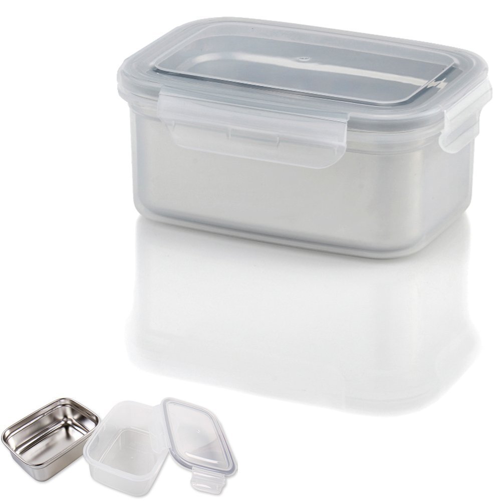 STENMOM Food Storage Containers Box Stainless Steel Rectangle Airtight Double-Wall Structure 1.1L/37oz Fresh Keeper Stackable BPA Free