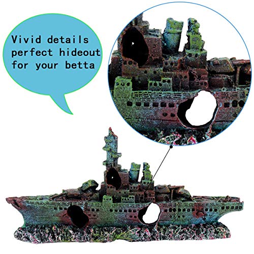DOOGYEE Artificial Resin Shipwreck Aquarium Decorations,Fish Tank Decorations Accessories,Perfect Fish Hideouts for Freshwater Saltwater Aquarium Décor