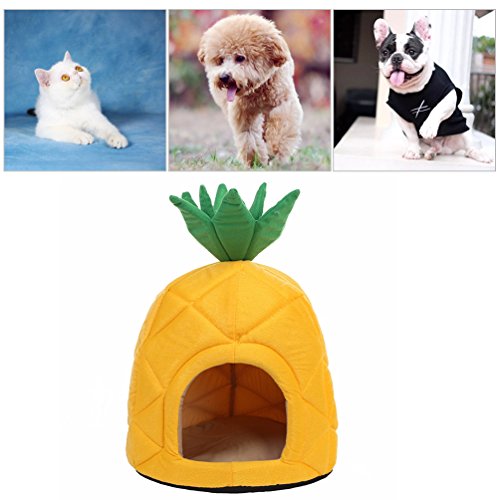Petacc Pineapple Pet Bed Creative Dog House Cozy Pet Nest Adorable Dog Cave for Small-sized Pets, Yellow