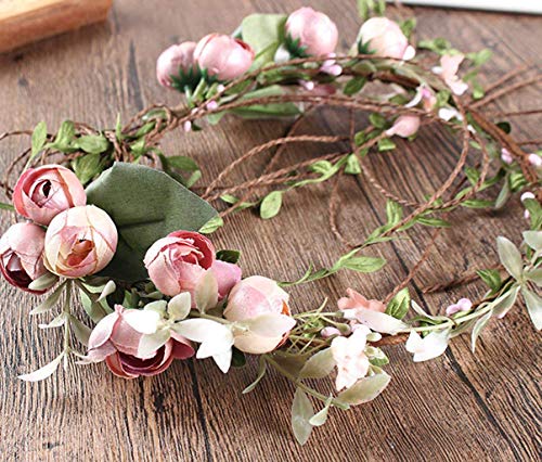 image for YnimioAOX Handmade Adjustable Flower Wreath Headband Halo Floral Crown