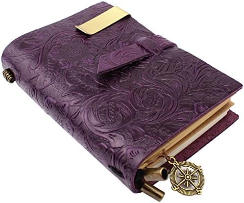 LXFF Handmade Leather Journal Notebook Diary Refillable Notebooks (180 Pages) - 5.5 x 4 inches - Perfect Gift for Women Purple Flower Embossed