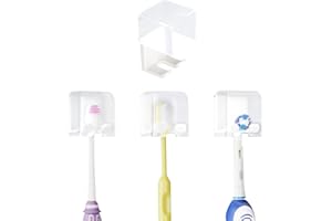 LUEXBOX 4 PCS Toothbrush Holder Wall Mounted with Cover for Bathroom, Self Adhesive Toothbrush Storage Organizer for Shower, Mini Toothbrush Hanger Rack for Dorm, Cabinet