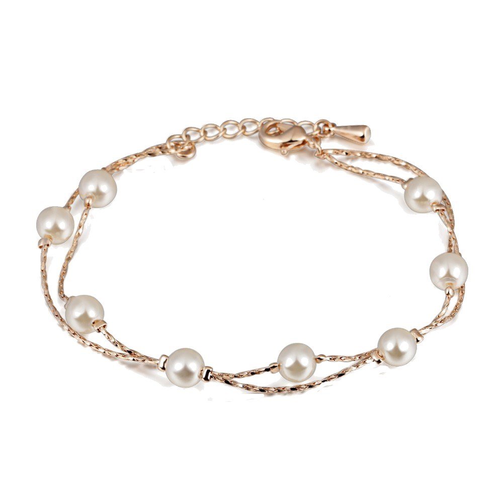 Crystalline Azuria Women Girls 18ct Rose Gold Plated Simulated White Pearls Multi Strand Pearl Bracelet 8 inches