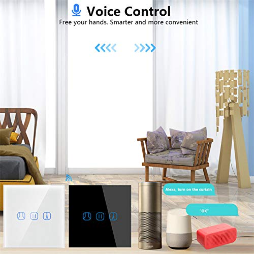 LCAZ Interruptor de cortina inteligente WiFi panel de interruptor de pared inteligente tctil interruptor de temporizador inalmbrico compatible con Alexa y Google Assistant