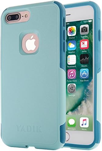 iPhone 7 Plus iPhone 8 Plus 5.5 inch Case, Yadik Compact Durable Shockproof Dual Layers Hybrid TPU PC Case with Tempered Screen Protector for iPhone 7 Plus (Mint Blue)