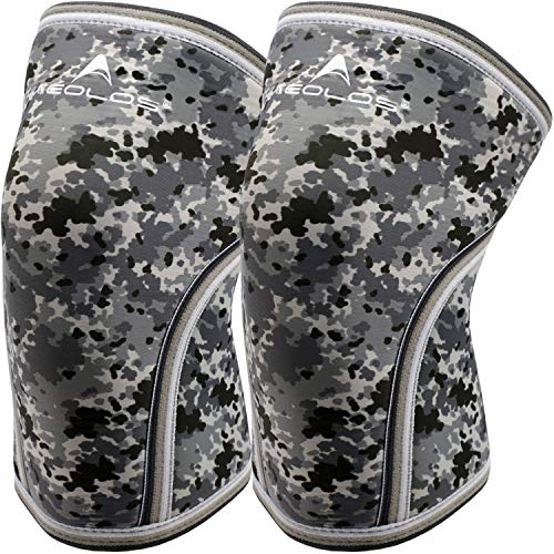 Knee Sleeves (1 Pair), 7mm Thick Compression Knee Braces Offer Strong Support for Weightlifting | Cross Training | Powerlifting | Bodybuilding | Squats | Gym and Other Sports (Camo Grey, Large) (Best Knee Sleeves For Olympic Lifting)