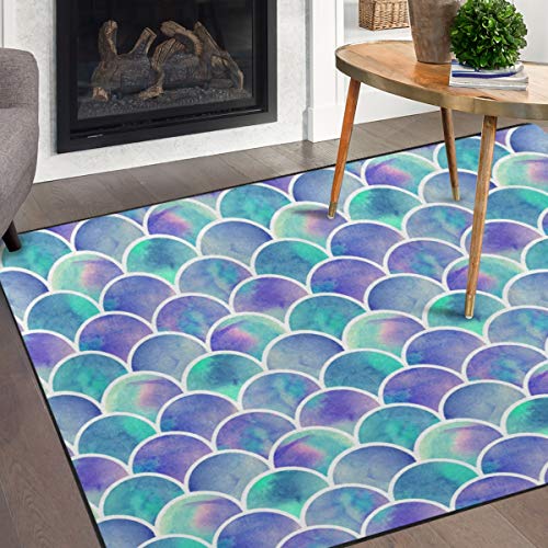 Naanle-Watercolor-Rainbow-Mermaid-Scale-Non-Slip-Area-Rug-for-Living-Dinning-Room-Bedroom-Kitchen-4-x-648-x-72-inches-Colorful-Nursery-Rug-Floor-Carpet-Yoga-Mat Naanle Watercolor Rainbow Mermaid Scale Non Slip Area Rug for Living Dinning Room Bedroom Kitchen, 4' x 6'(48 x 72 inches), Colorful Nursery Rug Floor Carpet Yoga Mat