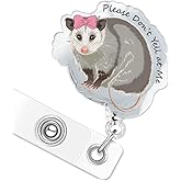 Funny Opossum Badge Reel Retractable Holder Glitter with Alligator Clip, Cute Animal Pediatric Decorative for Nurse Office Worker Vet Techs & Animal Lovers