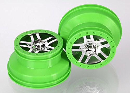 Traxxas 6872X Sct Split-Spoke Wheel Model Car Parts, Chrome/Green, 2.2-Inch