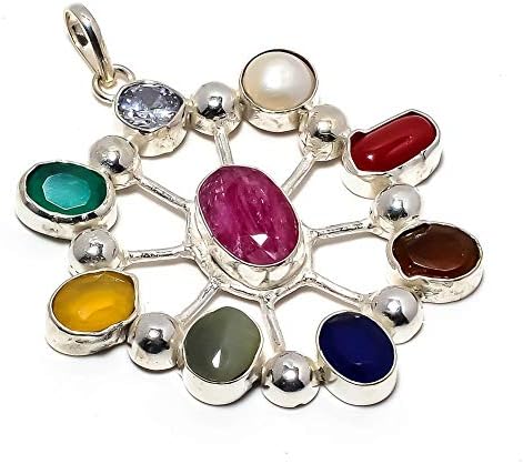 Fantasy! Handmade Jewellery! River Pearl with Nav-Ratna Silver Plated 16 Grams Pendant 2"