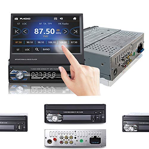 Single 1 Din Flip Touch Screen Car Stereo,in Dash 1080P Retractable Car Radio TFT/LCD FM Radio