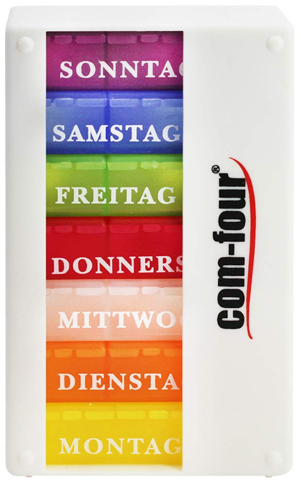 com-four® Drug Dose Dispenser 7 Days - Medication Box - Pill Box - Tablet Box - Week Dosage Device [Language: German] (001 piece - White Without Accessories)