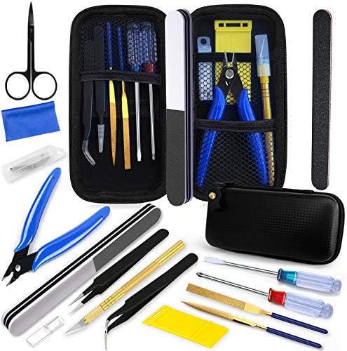 Wwzl プラモデル用工具セット 入門ツール 収納ケース入り クラフトツール 初心者 薄刃ニッパー モデラーズナイフ ダイヤモンドヤスリ ピンセット 精密ドライバー