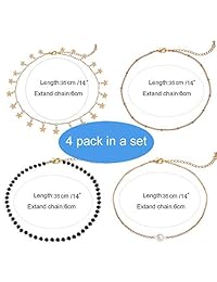 Gold Star Pearl Choker Necklace -4 Pieces Set Dainty Pendant Handmade Necklace for Women Girls …