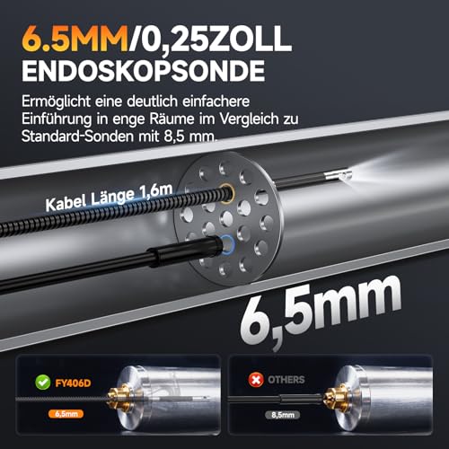 FOXWELL Y406D 6.5 mm Dual Lens Endoscope Camera with Light, 220° Two-Way Rotation Endoscope Camera, Movable Head, Endoscope Camera, 1.5 m Flexible Inspection Camera, Tube Camera for Car/Mechanics