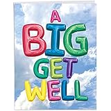 Inflated Messages - Balloon Get Well Greeting Card with Envelope (Big 8.5 x 11 inch) - Big Balloons, Feel Better Notecard From All of Us - Thinking of You Stationery for Kids, Adults J5651HGWG-US